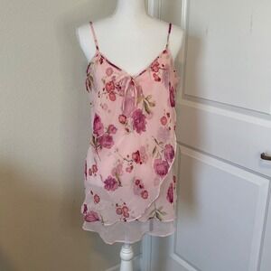 Gilligan & O'Malley Pink Floral Chiffon Chemise Nightgown XL Sheer Sleepwear